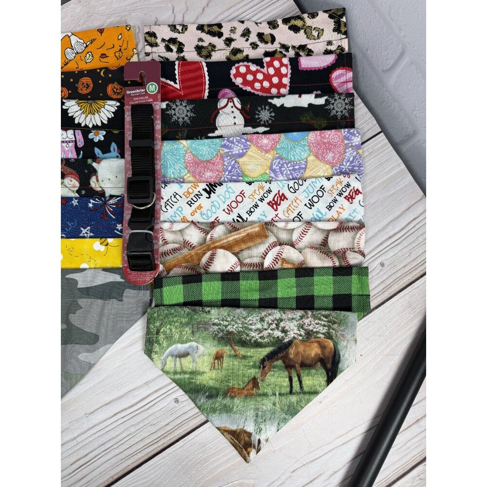 Lot of 16 Homemade Bandanna Dog Collar Covers & Collar NEW - Picture 9 of 9